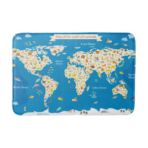 Alfombrilla De Baño Mapa de los niños del mundo con los animales