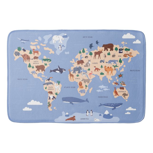 Alfombrilla De Baño Mapa del mundo infantil Cute Whimsical Moderno (Anverso)