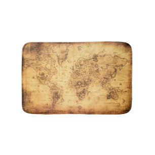 Alfombrilla De Baño Mapa del Viejo Mundo: Vintage del pergamino mancha