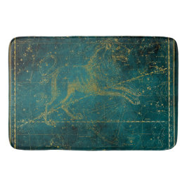 Alfombrilla De Baño Mapa Estelar Vintage Verde y Dorado con León Ilust