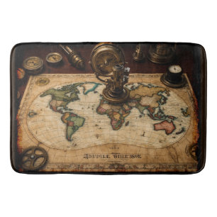 Alfombrilla De Baño Mapa mundial de Steampunk Olde