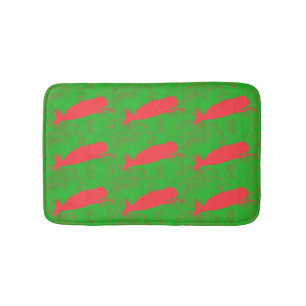 Alfombrilla De Baño mar verde con ballenas rojas nadadas
