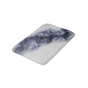 Alfombrilla De Baño Marcas de tinta azul oscuro y acuarela dorada