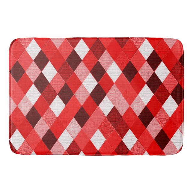Alfombrilla De Baño MARDI GRAS HARLEQUIN PATRÓN ROJO Rhombi blanco ros (Anverso)