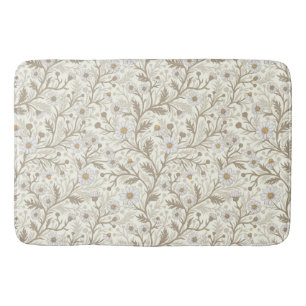Alfombrilla De Baño Margaritas en blanco y marrón sobre blanco apagado