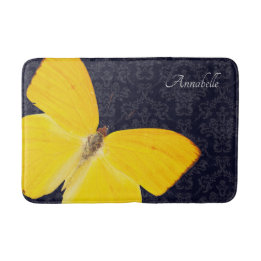 Alfombrilla De Baño Mariposa Amarilla Elegante Damasco Negro Añadir No