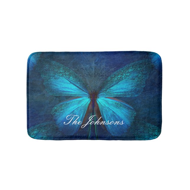 Alfombrilla De Baño Mariposa azul de alegría y suerte (Anverso)