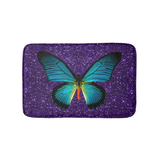 Alfombrilla De Baño Mariposa Azul En Mat De Bath Purpurina Púrpura