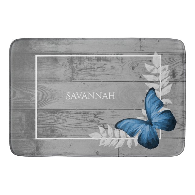 Alfombrilla De Baño Mariposa azul Rustic Mat de baño personalizado (Anverso)