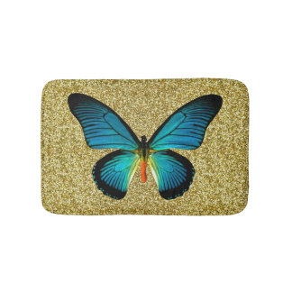 Alfombrilla De Baño Mariposa Azul Sobre La Mata De Baño De Purpurina D