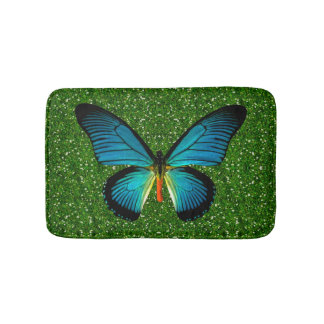 Alfombrilla De Baño Mariposa Azul Sobre La Mata De Baño De Purpurina V
