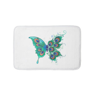 Alfombrilla De Baño Mariposa con plumas de pavo real verde