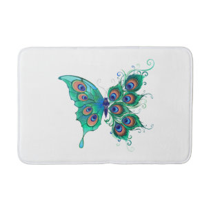Alfombrilla De Baño Mariposa con plumas de pavo real verde