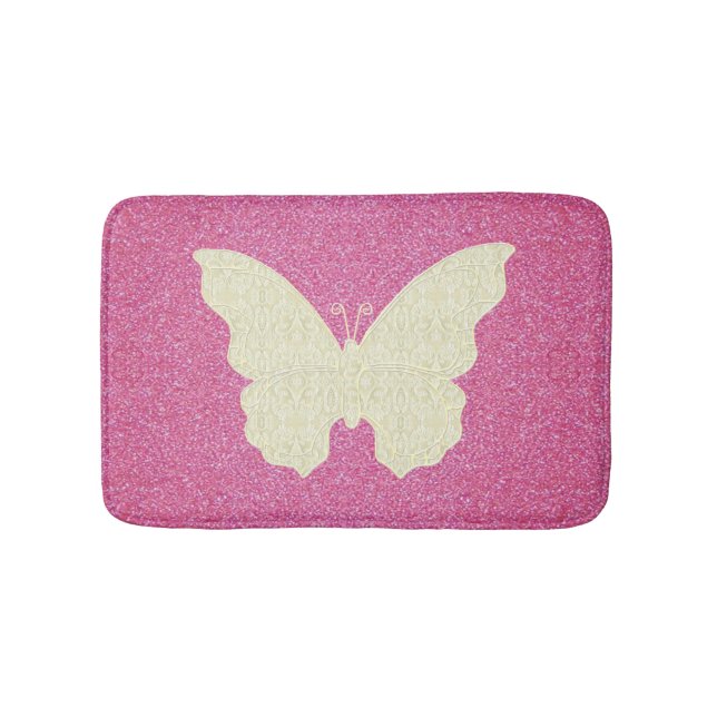 Alfombrilla De Baño Mariposa De Lazo Blanco Sobre La Mata De Baño De P (Anverso)
