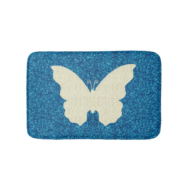 Alfombrilla De Baño Mariposa De Lazo Blanco Sobre La Mata De Baño De P (Anverso)