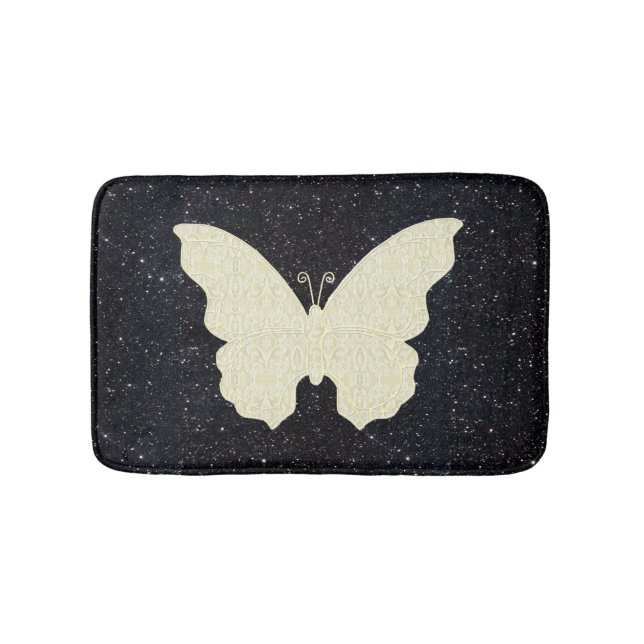 Alfombrilla De Baño Mariposa De Lazo Blanco Sobre Mat De Baño De Purpu (Anverso)