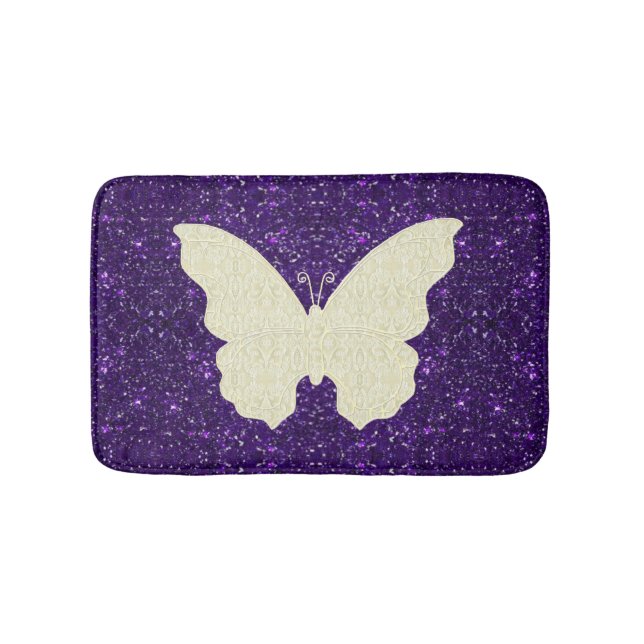 Alfombrilla De Baño Mariposa De Lazo Blanco Sobre Mat De Baño De Purpu (Anverso)
