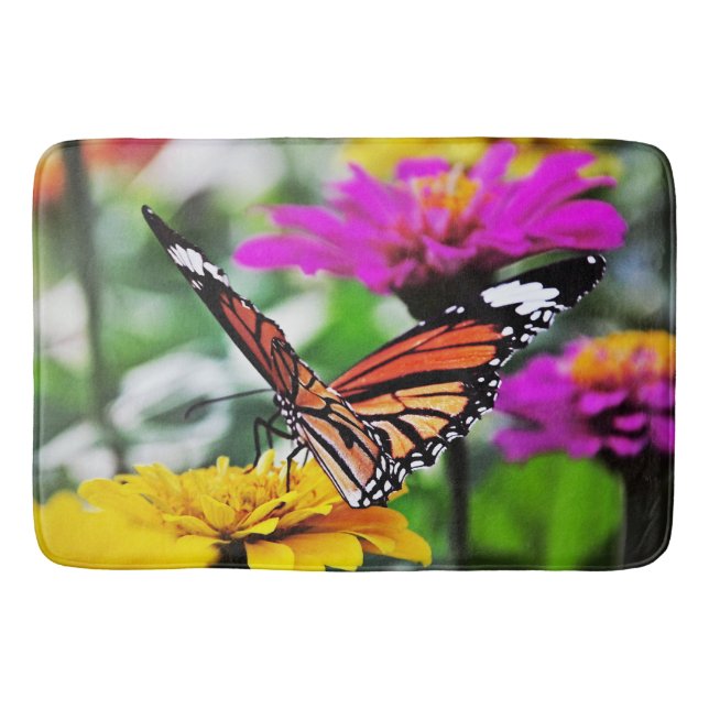 Alfombrilla De Baño Mariposa en las flores #2 (Anverso)