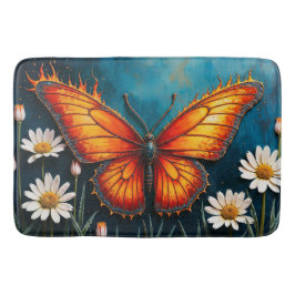Alfombrilla De Baño Mariposa en llamas fantasía arte chamomile blanco