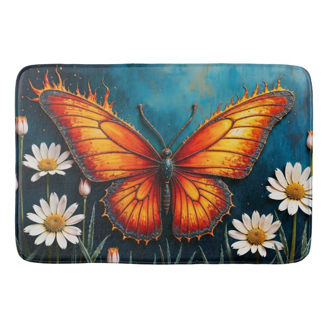 Alfombrilla De Baño Mariposa en llamas fantasía arte chamomile blanco (Anverso)