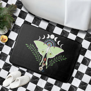 Alfombrilla De Baño Mariposa Lunar Etérea Verde Mística Celestial