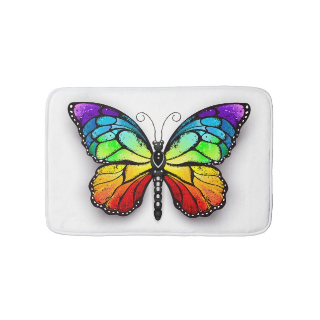 Alfombrilla De Baño Mariposa monarca arcoíris (Anverso)