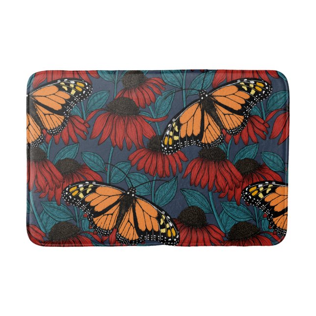 Alfombrilla De Baño Mariposa monarca sobre las colmenas rojas (Anverso)