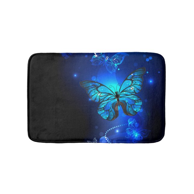 Alfombrilla De Baño Mariposa morfo en el fondo oscuro (Anverso)