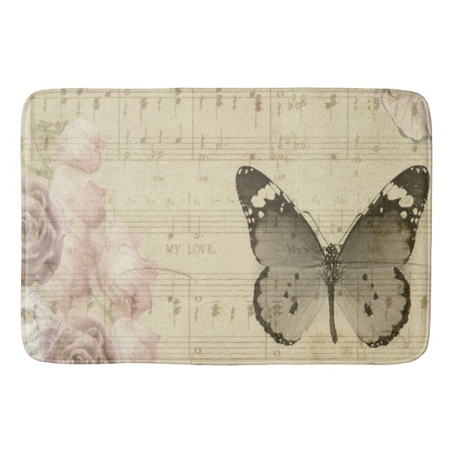 Alfombrilla De Baño Mariposa Musical Y Rosas (Anverso)