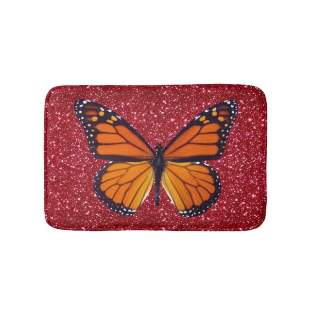 Alfombrilla De Baño Mariposa naranja Sobre Mat De Bath Purpurina Rojo (Anverso)