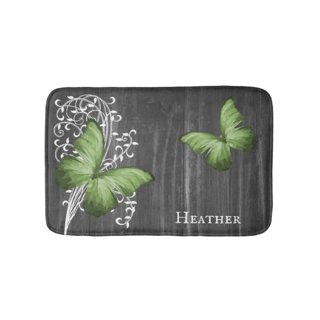 Alfombrilla De Baño Mariposa Rusa Verde Personalizada Bath Mat (Anverso)