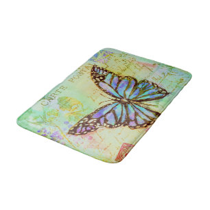 Alfombrilla De Baño Mariposa verde azulado y púrpura