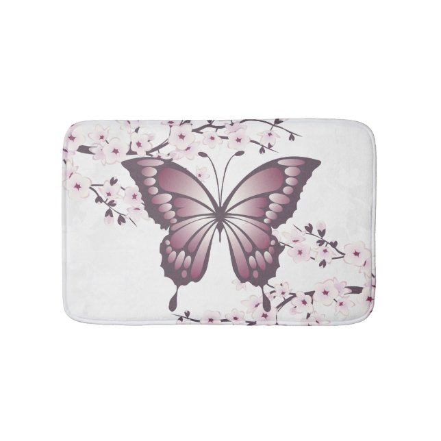 Alfombrilla De Baño Mariposa Y Cerezo Blossom Mauve (Anverso)