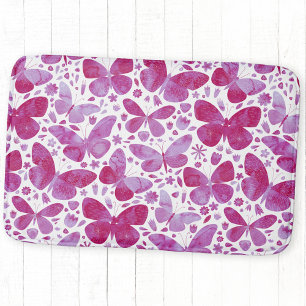 Alfombrilla De Baño Mariposas Acuarela Magenta Rosa