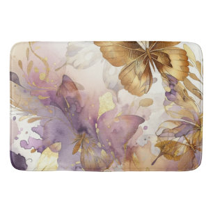 Alfombrilla De Baño Mariposas Acuarela Mariposas Morado y Dorado