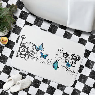 Alfombrilla De Baño Mariposas azules de la tribu Steampunk