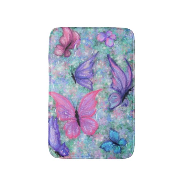 Alfombrilla De Baño Mariposas coloridas volando - Alegría (Frente vertical)