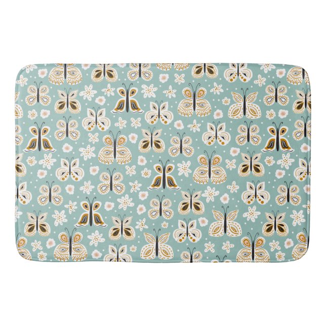 Alfombrilla De Baño Mariposas de arte popular retro (Anverso)