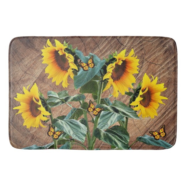 Alfombrilla De Baño Mariposas de girasoles Junta Rusa de Barro (Anverso)