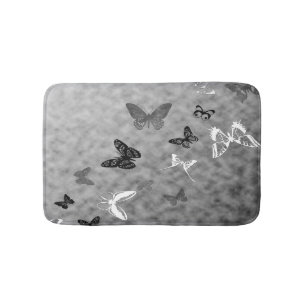 Alfombrilla De Baño Mariposas negras del blanco de n