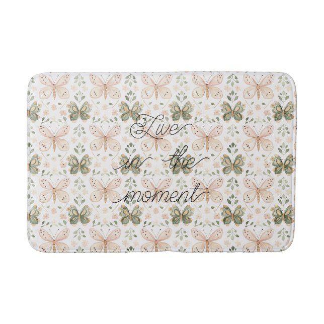 Alfombrilla De Baño Mariposas Rosa Rubor Verde Menta (Anverso)