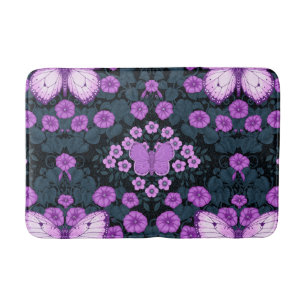 Alfombrilla De Baño Mariposas y simetría floral, violeta y azul