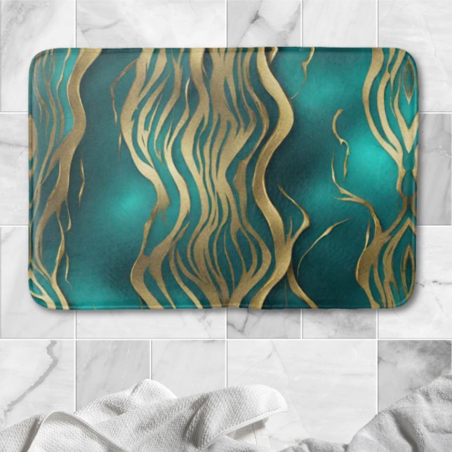 Alfombrilla De Baño Mármol beige moderno ondea azul turquesa Verde azu (Modern Beige Marble Waves Turquoise Teal Blue Bath Mat)