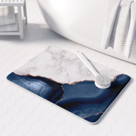 Alfombrilla De Baño Mármol Blanco Agata Azul Marino Rosa Dorado Brilla