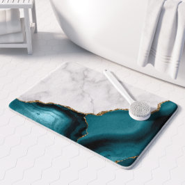 Alfombrilla De Baño Mármol Blanco Agata Azul Teñido Dorado