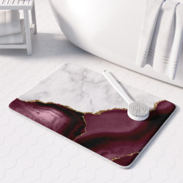 Alfombrilla De Baño Mármol Blanco Agata Borgoña Dorada Mediana