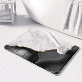 Alfombrilla De Baño Mármol Blanco Agata Negra Dorada