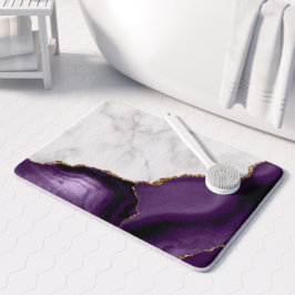 Alfombrilla De Baño Mármol Blanco Ágata Púrpura Brillo Dorado