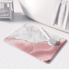 Alfombrilla De Baño Mármol Blanco Agata Rosa con Dorado