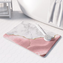 Alfombrilla De Baño Mármol Blanco Agata Rosa con Dorado